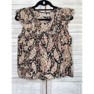 ABERCROMBIE & Fitch Black Paisley Ruffle Sleeve Top Size Small